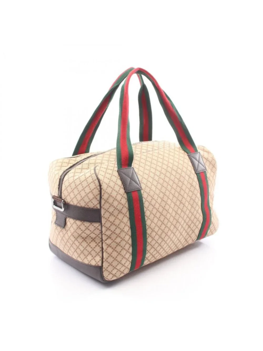 Gucci Boston Bag Sherry Line Beige Brown Canvas Leather Diamante